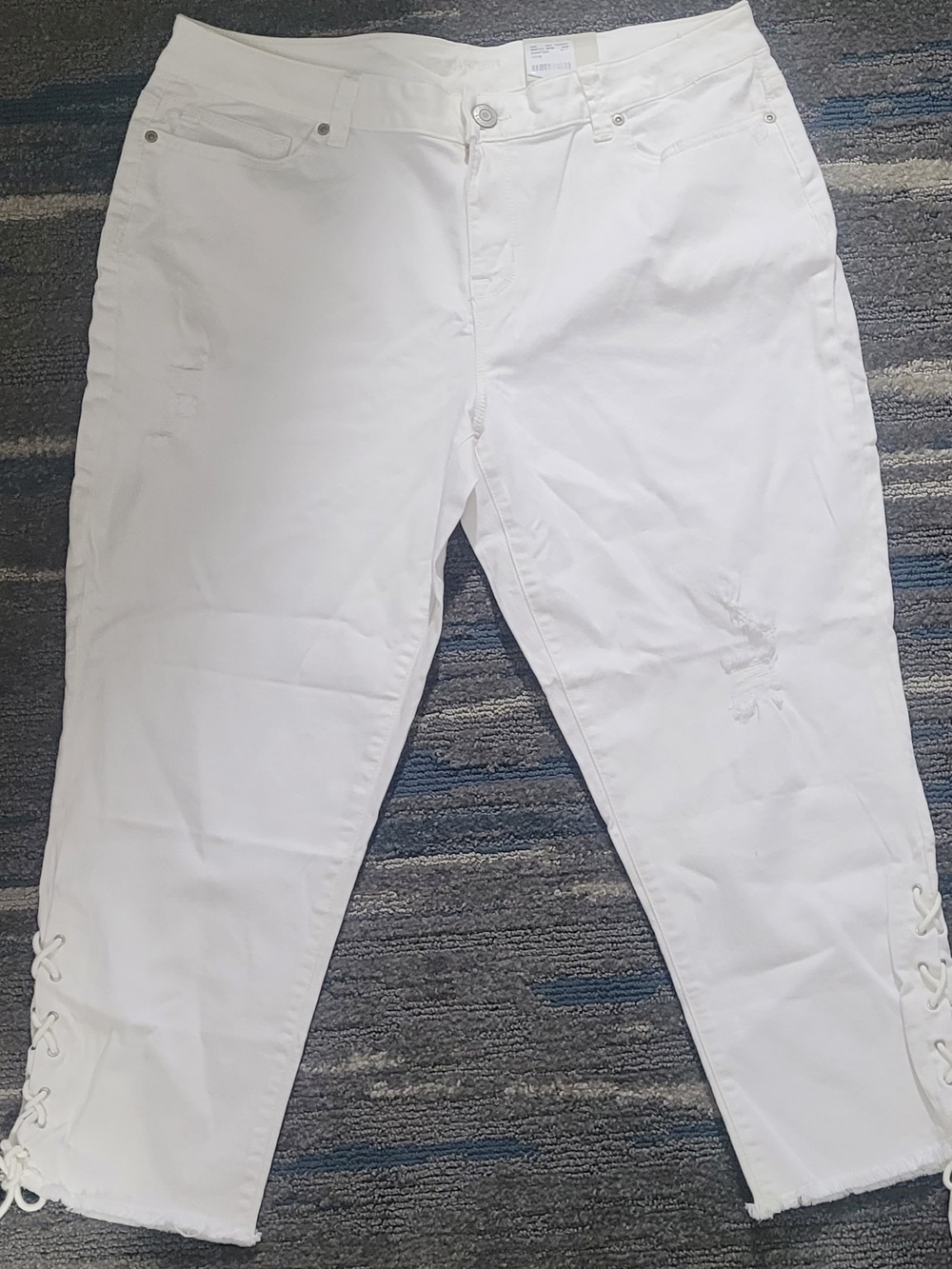 Maurices White Cropped Ankle Jeans with Side Lace-Up Detail